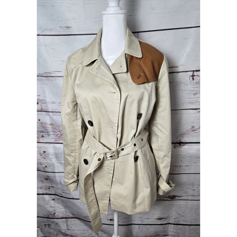 Fossil Womens Catherine Trench Coat Size 4 Cream With Leather Trim  Classic